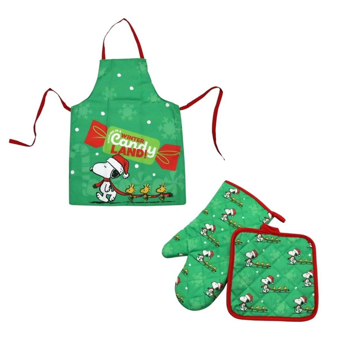 Pack de Cocina Snoopy Verde con Guante y Toma Olla + Mandil Delantal Adulto 60x80 cm, marca SNOOPY - Foto Principal