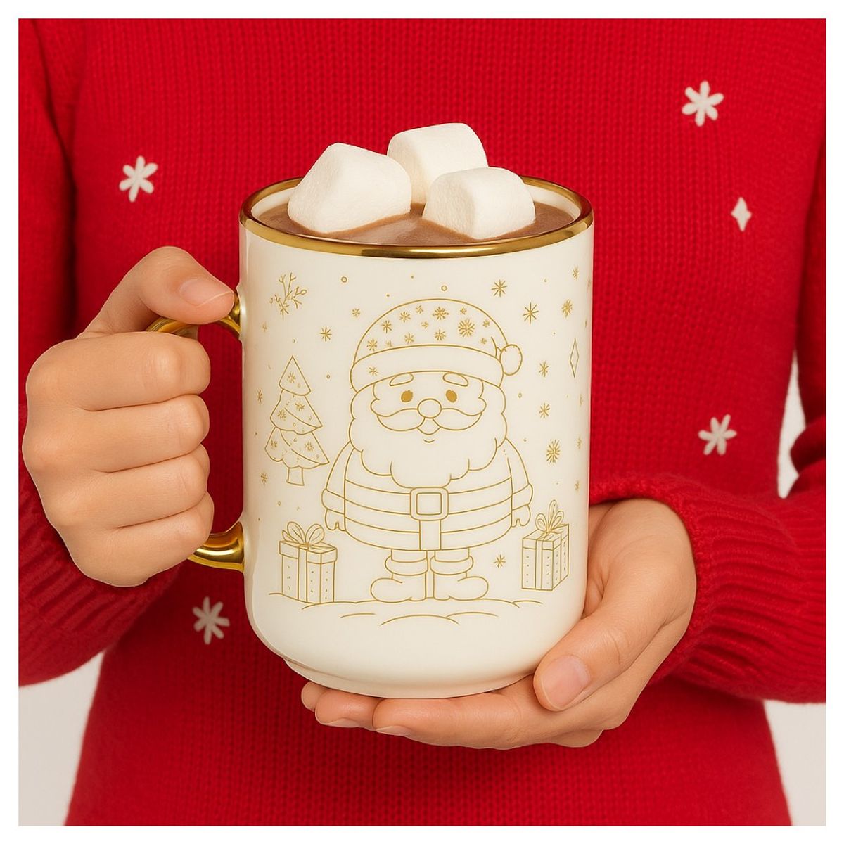 GENERICO - Taza Navideña de Cerámica 450 ml con Diseño Dorado de Renos y Borde Gold Rim Ideal para Regalo