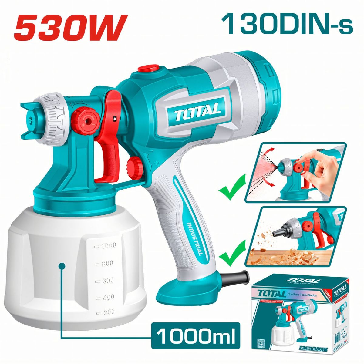 TOTAL TOOLS - Pistola Comprensora Para Pintar 530w 1000ml Total - TT4506