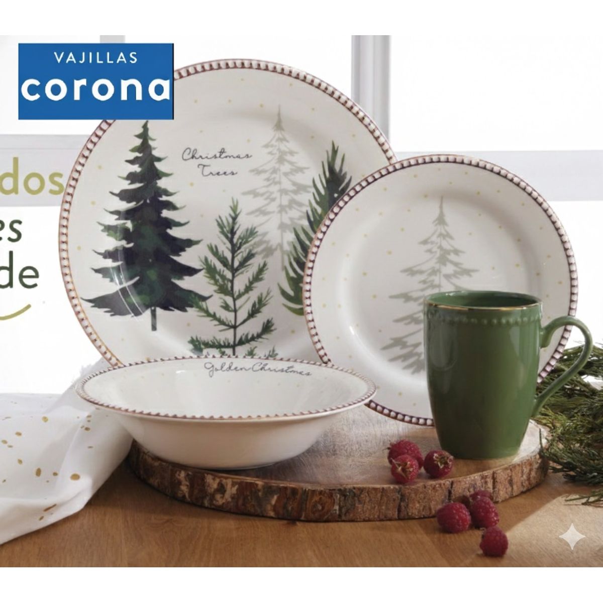 CORONA - Vajilla Navidad Corona 16 Piezas