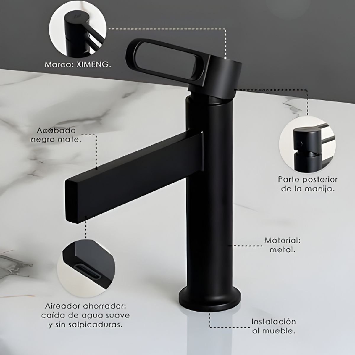 XM - LLAVE PARA LAVATORIO BAJO MUEBLE NEGRO L301901