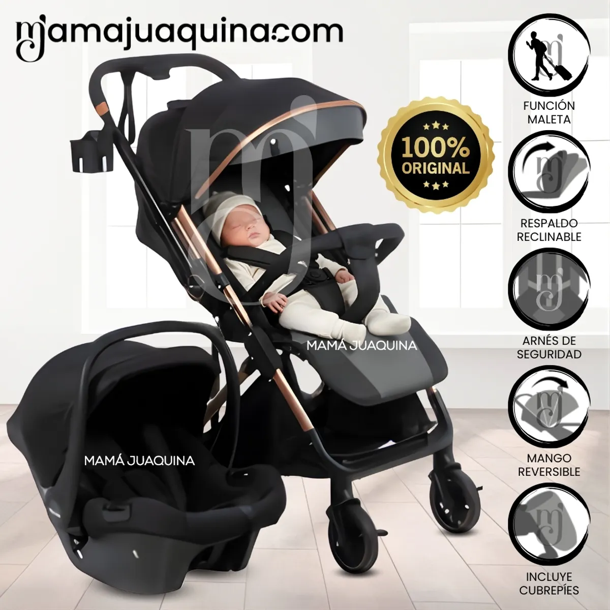 BABY - Coche Maleta Travel System «WIN PRO» con Portabebé Gray
