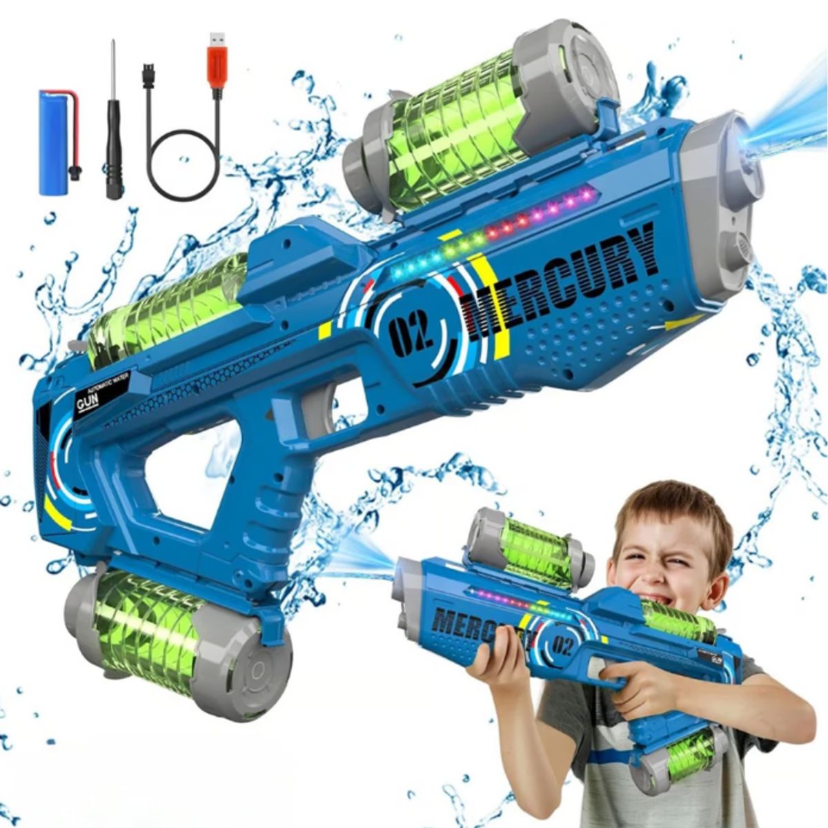 GENERICO - Pistola de Agua Mercury M2 Eléctrica con Luces RGB