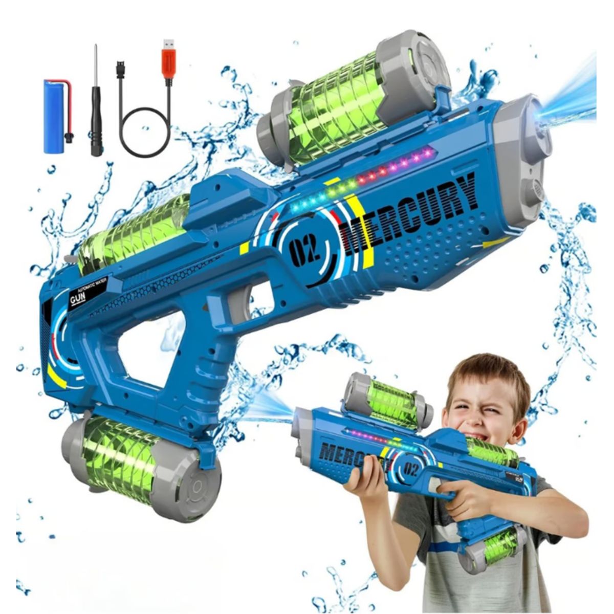 GENERICO - Pistola de Agua Mercury M2 Eléctrica con Luces RGB