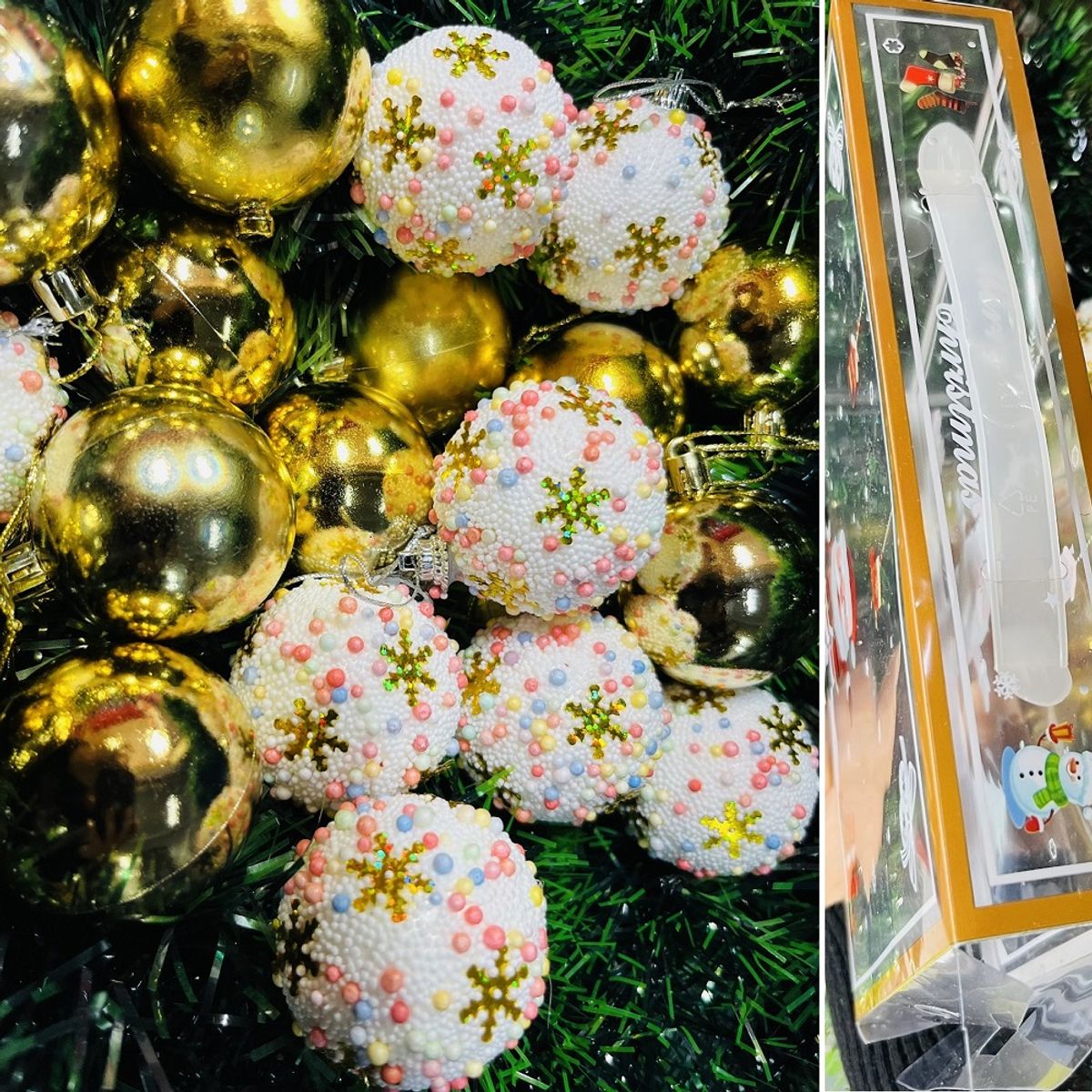 GENERICO - Set de 20 bolas navideñas doradas y bolas con chispas