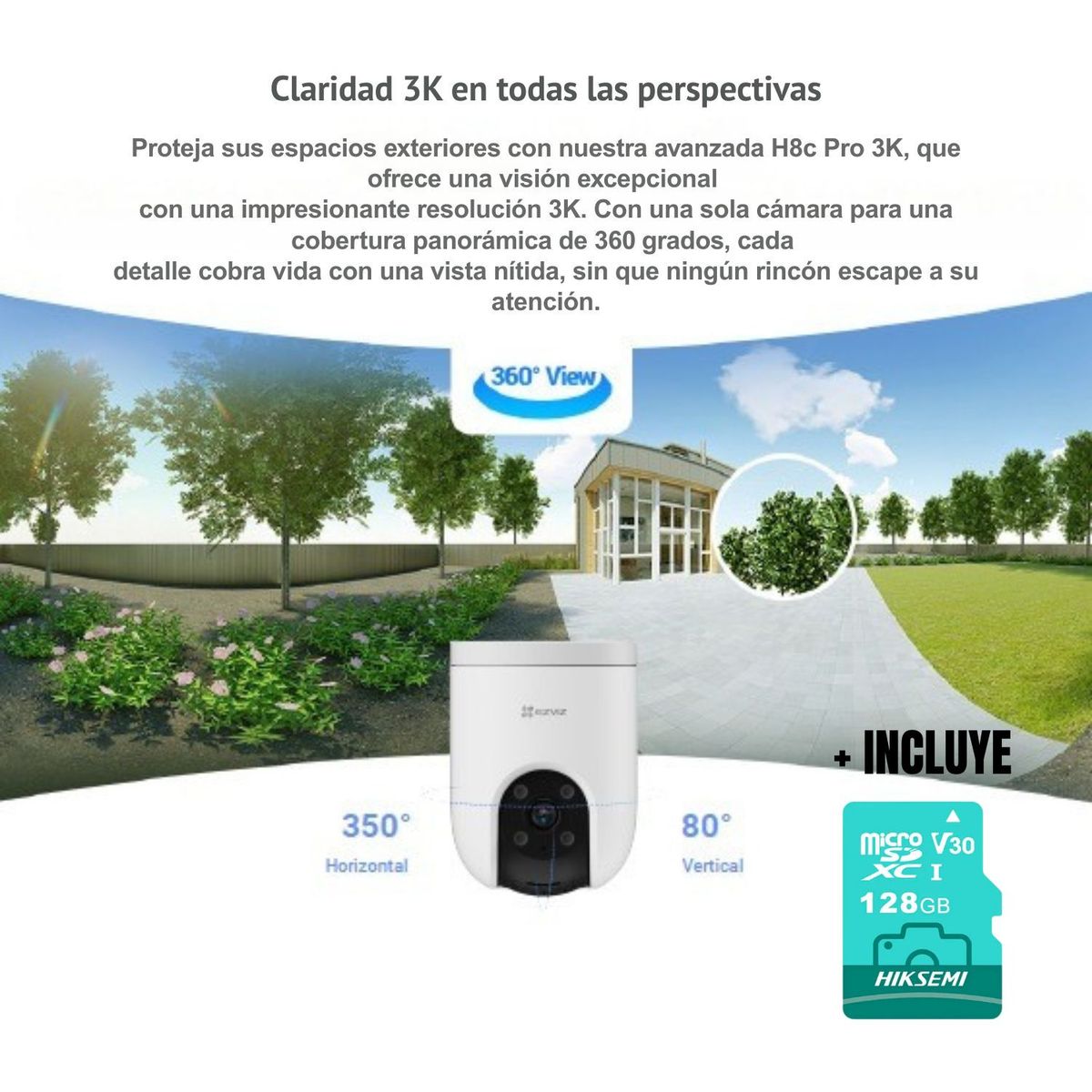 EZVIZ - Cámara WiFi EZVIZ H8c Pro 3K 5MP Full Color con IA + Micro SD 128gb