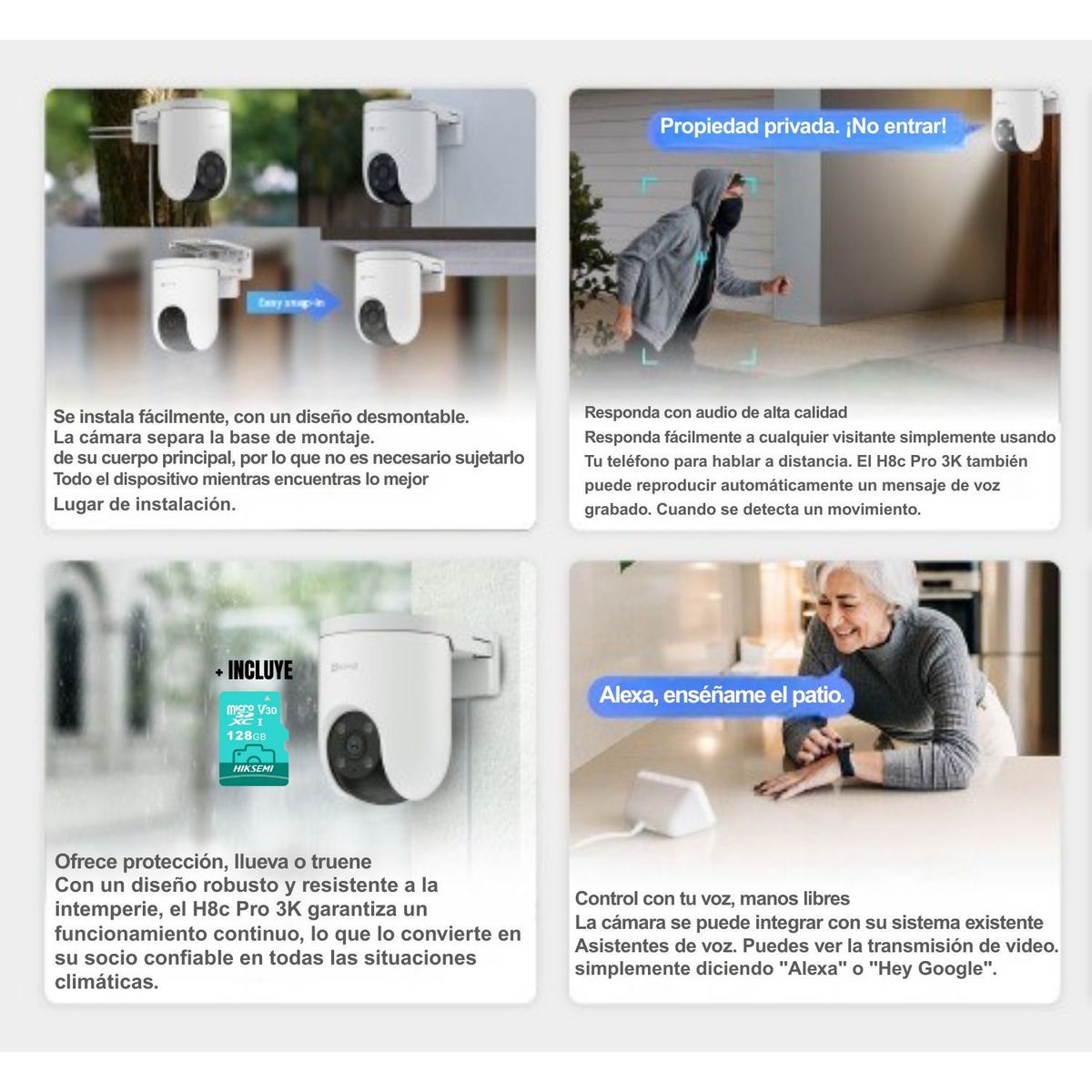 EZVIZ - Cámara WiFi EZVIZ H8c Pro 3K 5MP Full Color con IA + Micro SD 128gb