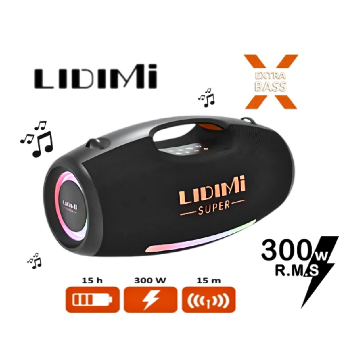 LIDIMI - Parlante Bluetooth 300W Portátil Lidimi Super LD-s684 X-bass Negro