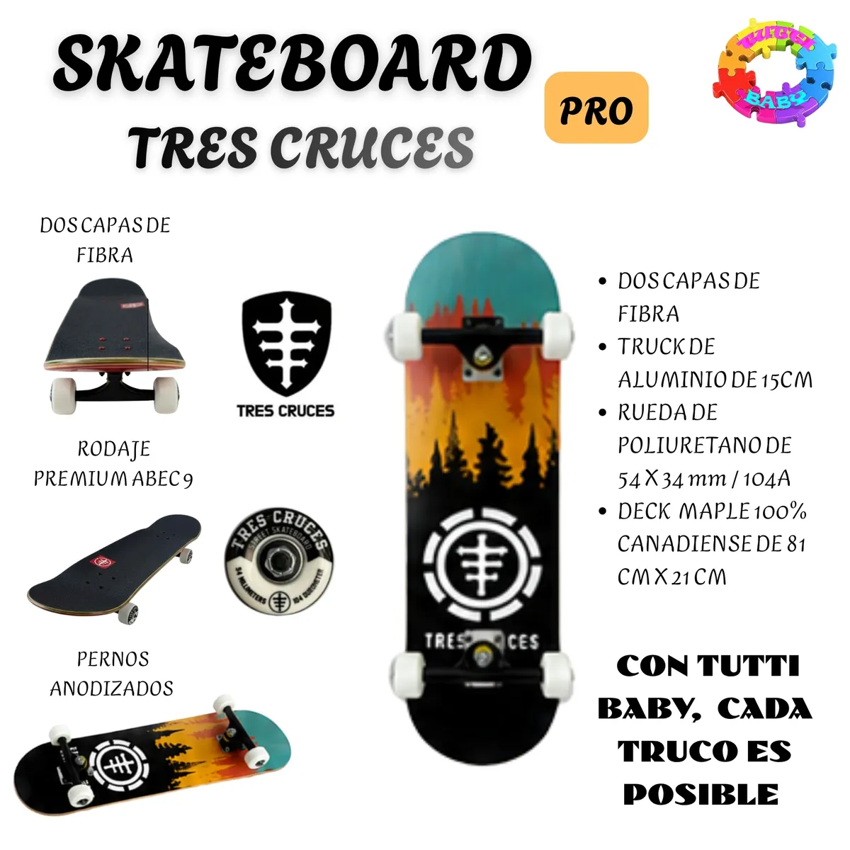 OKA - SKATEBOARD  "PRO"  TRES CRUCES PROFESIONALES