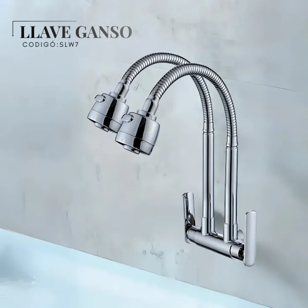 GENERICO - LLAVE PARA COCINA A PARED DOBLE PICO FLEXIBLE PROJECT CROMADO