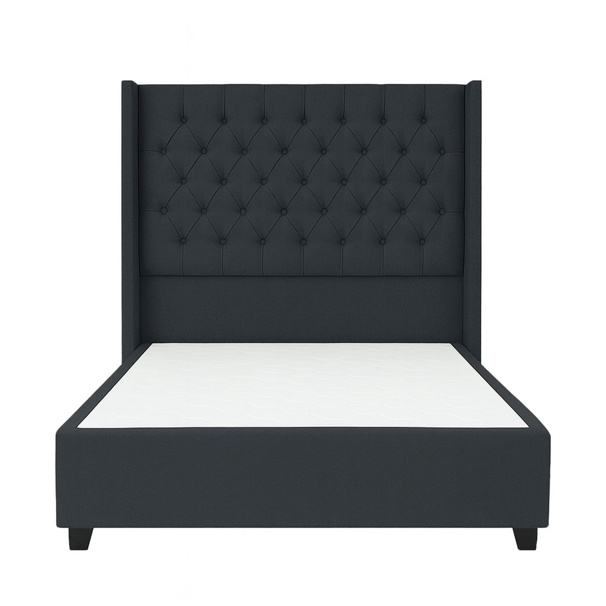 GENERICO - Cama Tapizada Confort Capitoné Gris Oscuro 2 Plazas