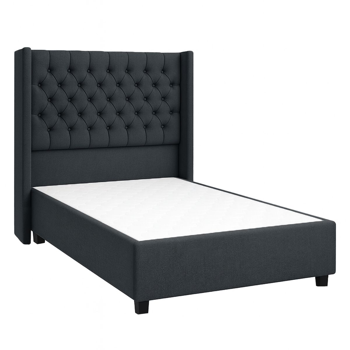 GENERICO - Cama Tapizada Confort Capitoné Gris Oscuro 2 Plazas