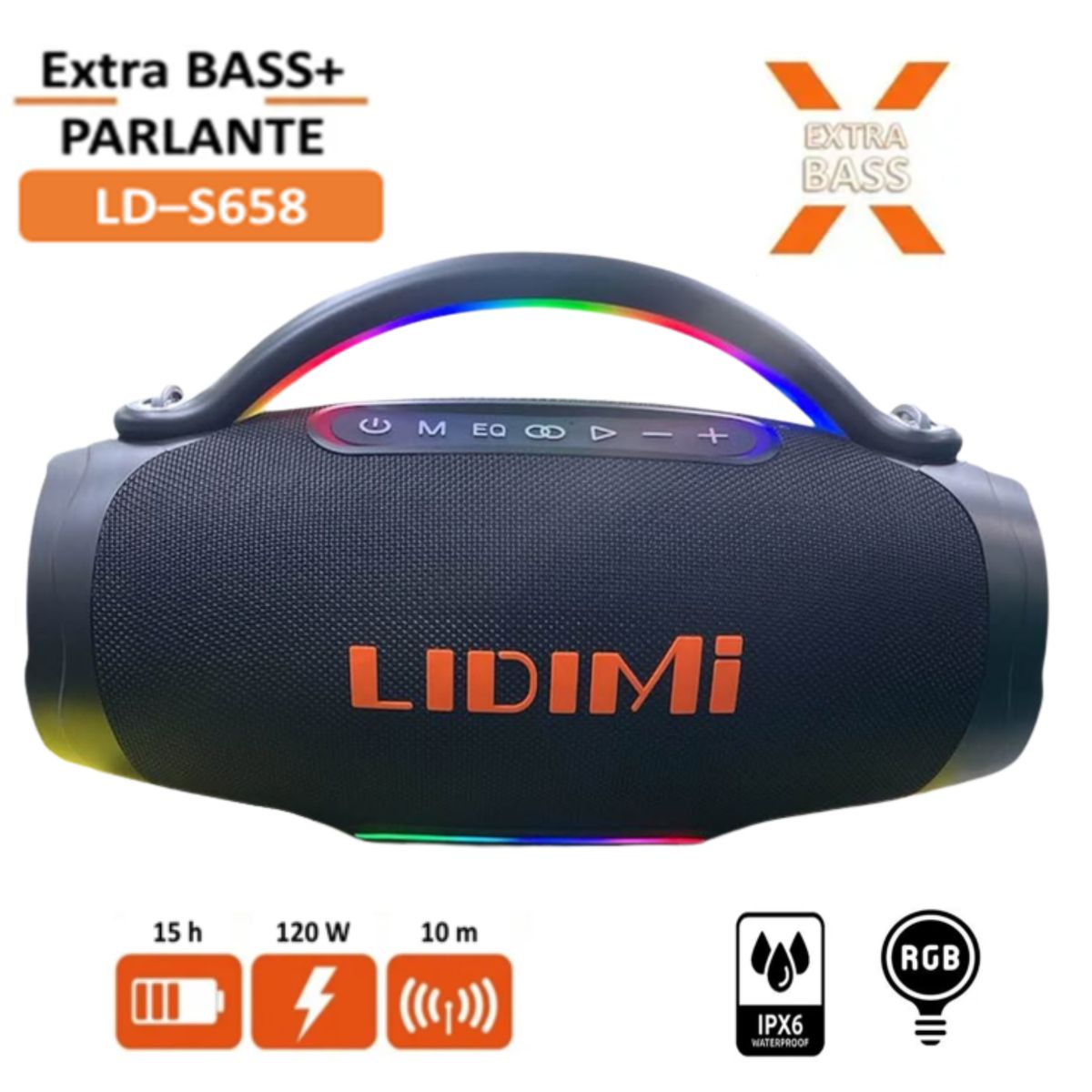 LIDIMI - Parlante Portátil Lidimi Super D-S658 120W Led RGB Bluetooth USB
