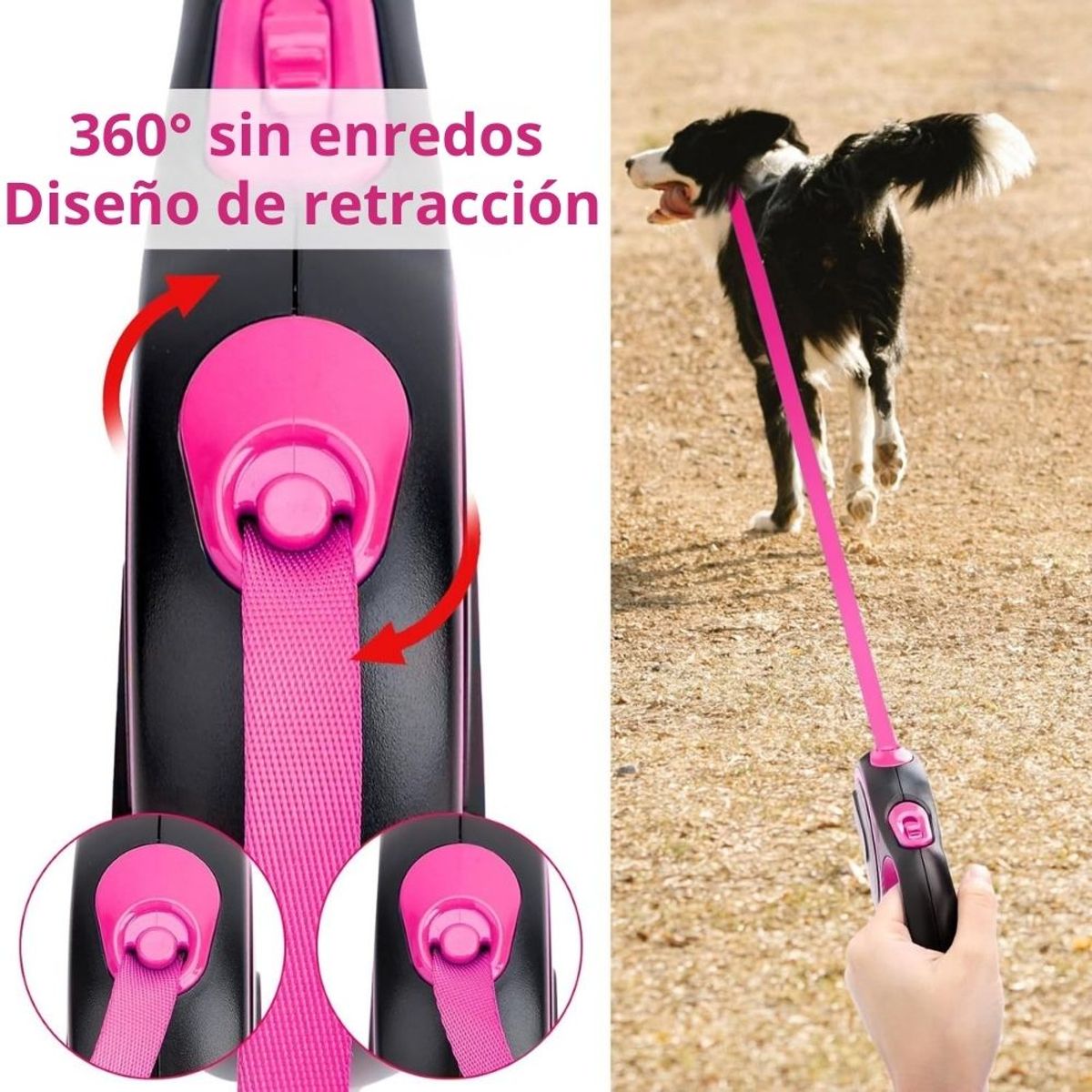 IMPORTADO MC - Correa Retráctil para Perros Medianos y Grandes 8 metros con Mango Antideslizante Color Rosa