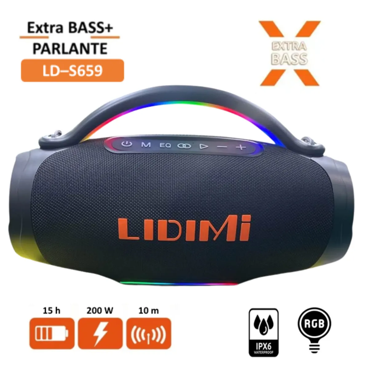 LIDIMI - Parlante Portátil Lidimi Super D-S659 200W Led RGB Bluetooth USB