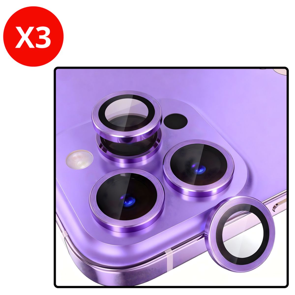 SHIELD - Pack x3 Mica Protector de Cámara Individuales Metálico Lila para iPhone 14 Plus