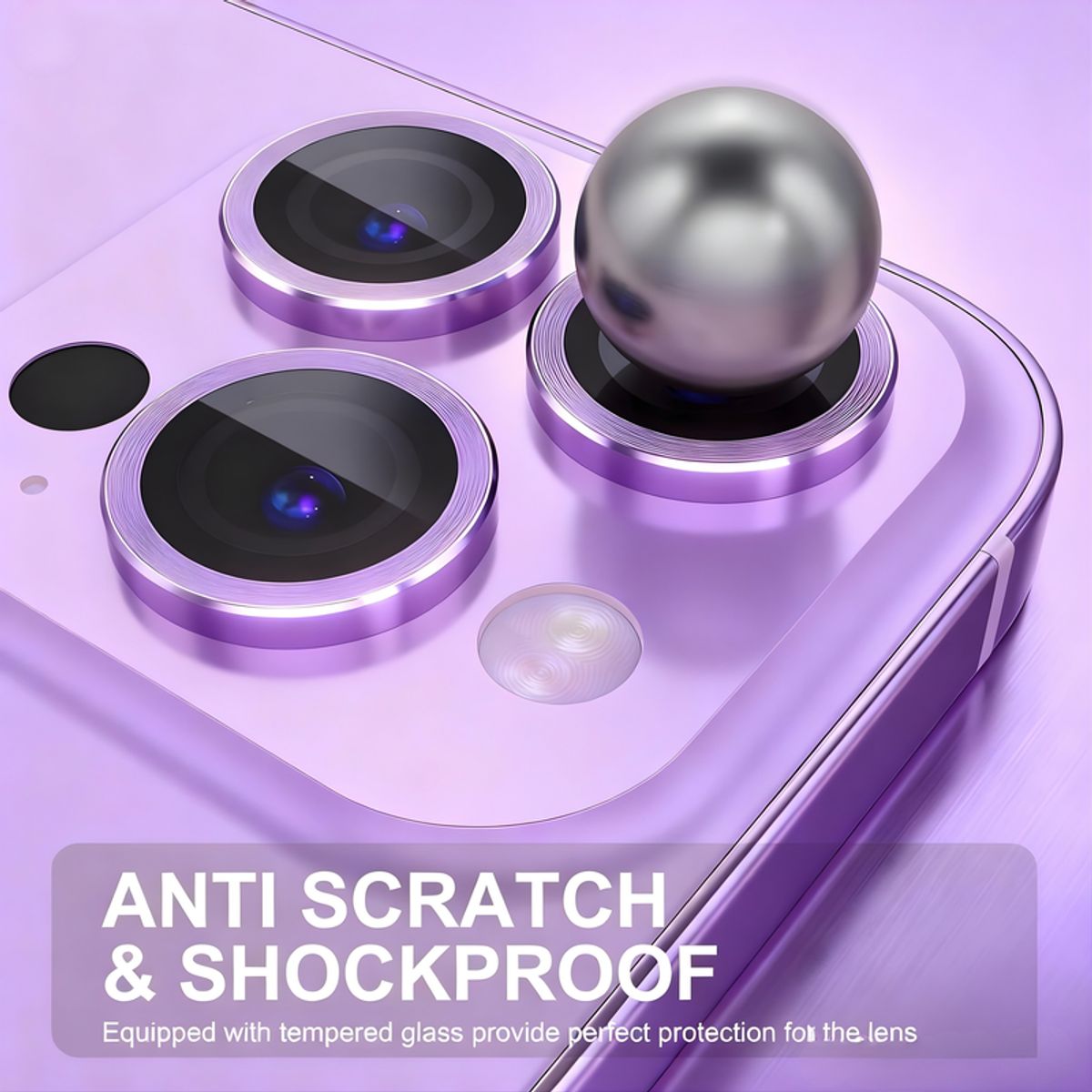 SHIELD - Pack x3 Mica Protector de Cámara Individuales Metálico Lila para iPhone 14 Plus