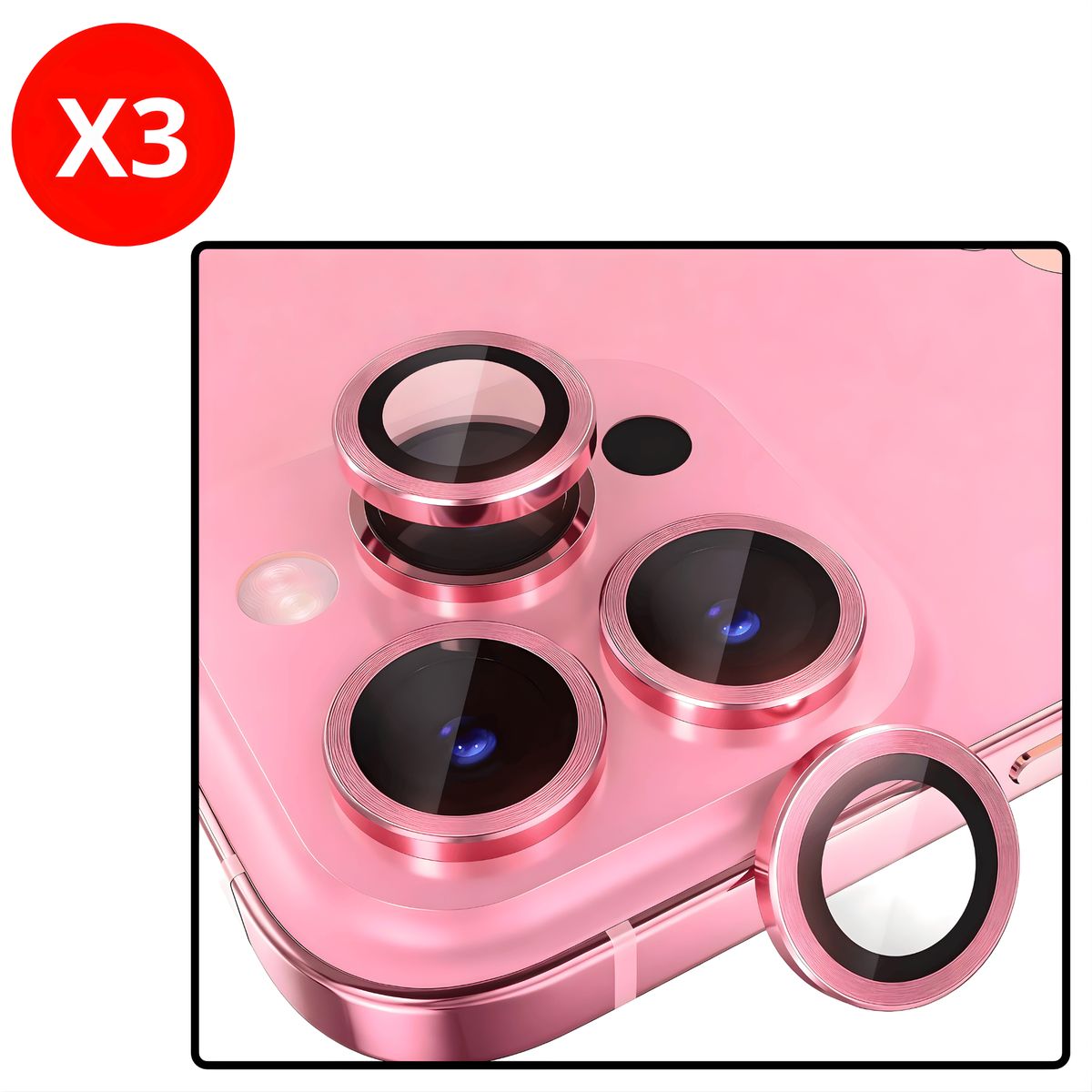 SHIELD - Pack x3 Mica Protector de Cámara Individuales Metálico Rosa para iPhone 13 Pro