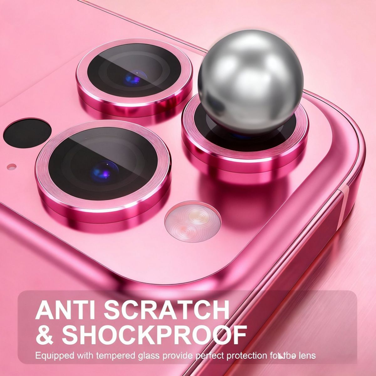SHIELD - Pack x3 Mica Protector de Cámara Individuales Metálico Rosa para iPhone 13 Pro