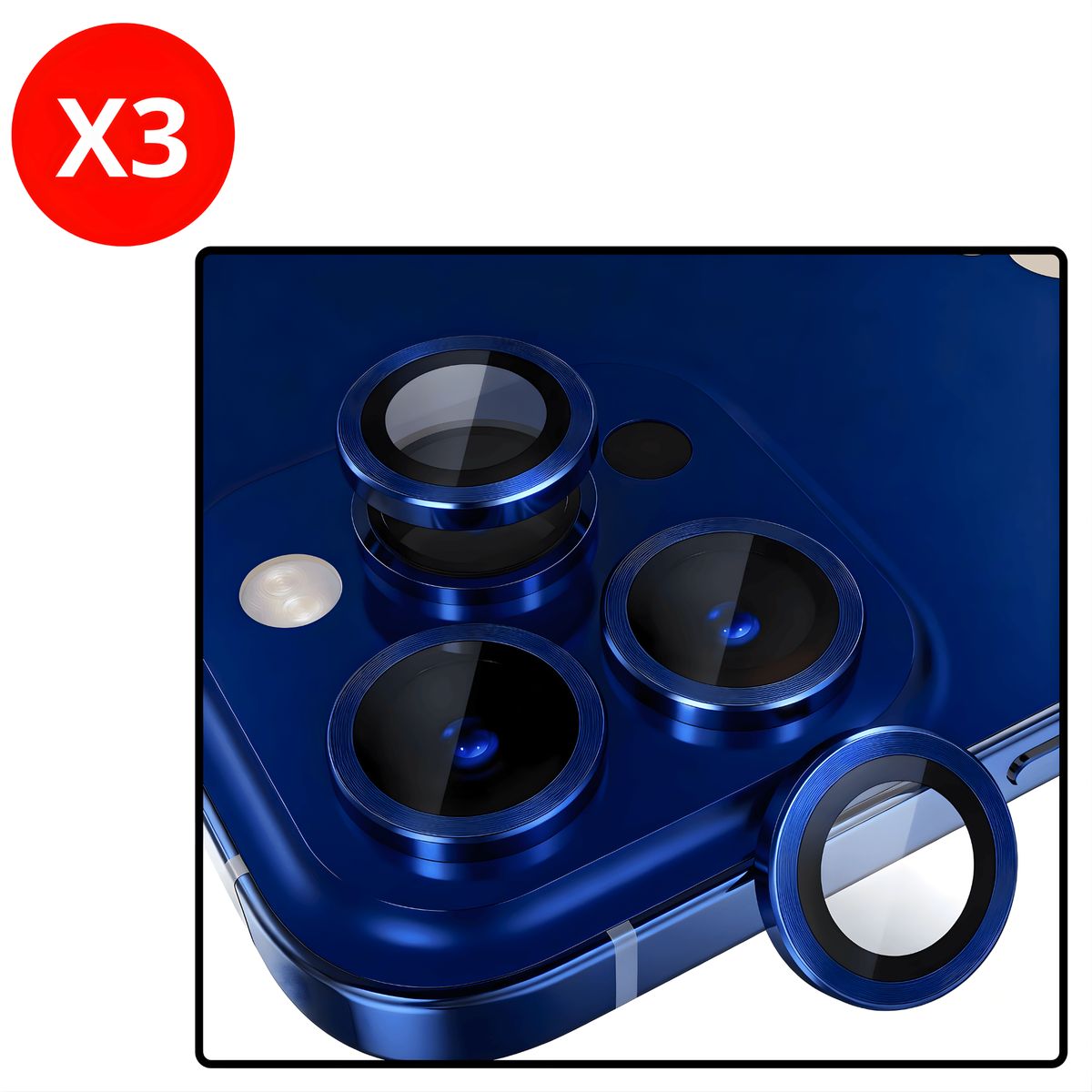 SHIELD - Pack x3 Mica Protector de Cámara Individuales Metálico Azul para iPhone 13 mini