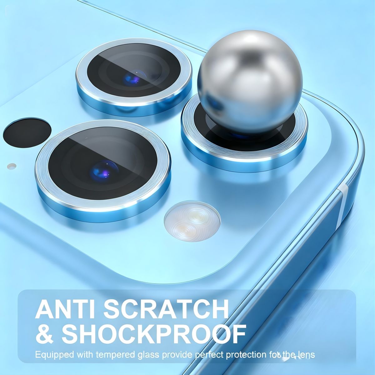 SHIELD - Pack x3 Mica Protector de Cámara Individuales Metálico Celeste para iPhone 14 Pro Max