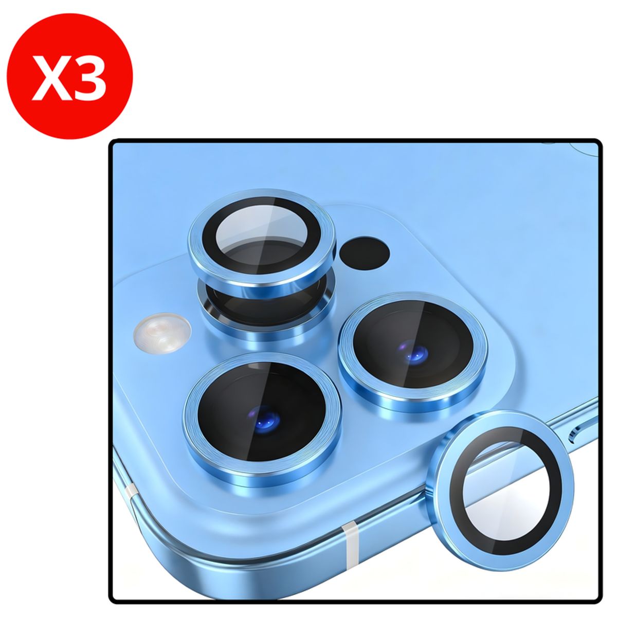 SHIELD - Pack x3 Mica Protector de Cámara Individuales Metálico Celeste para iPhone 17 Pro