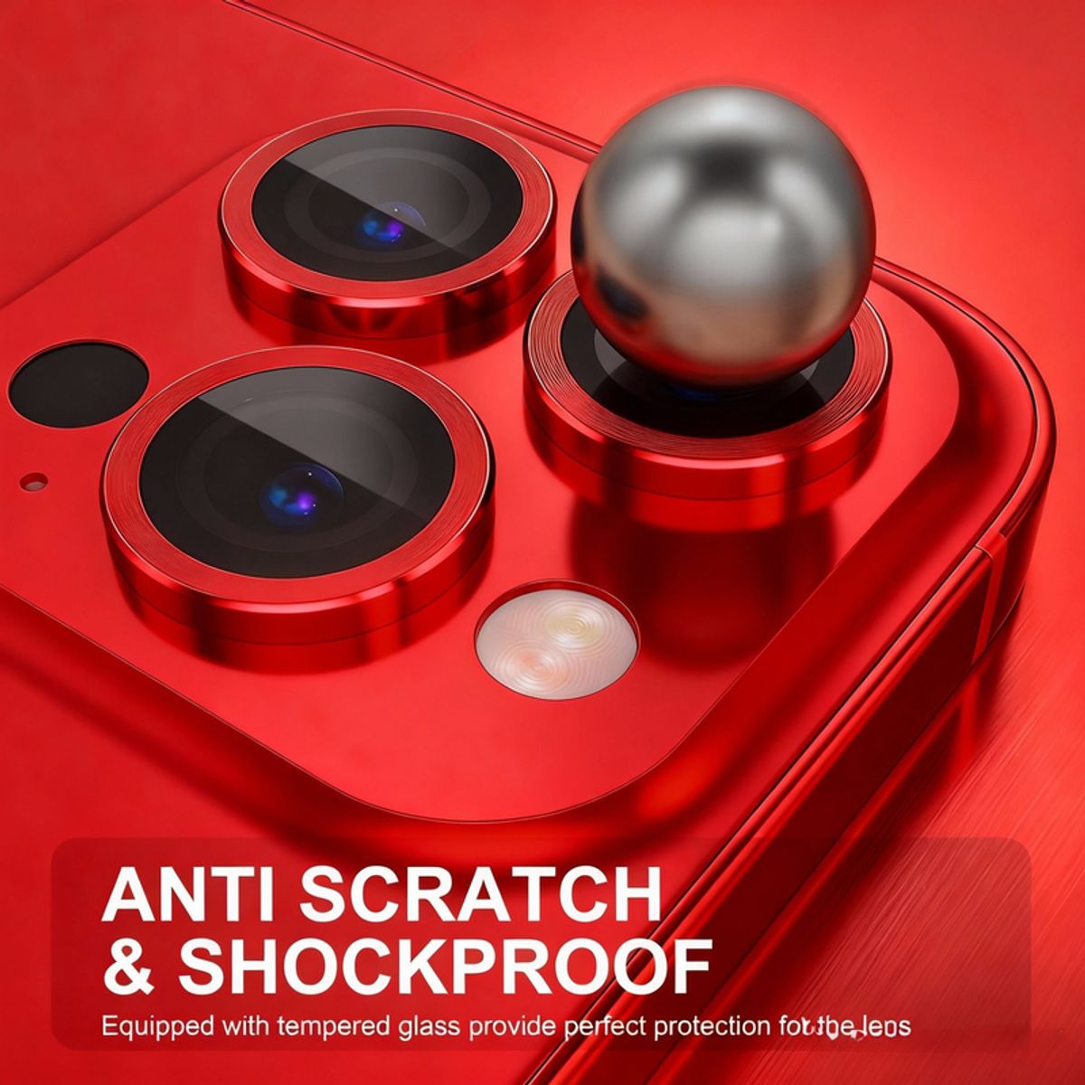 SHIELD - Pack x3 Mica Protector de Cámara Individuales Metálico Rojo para iPhone 13 Pro