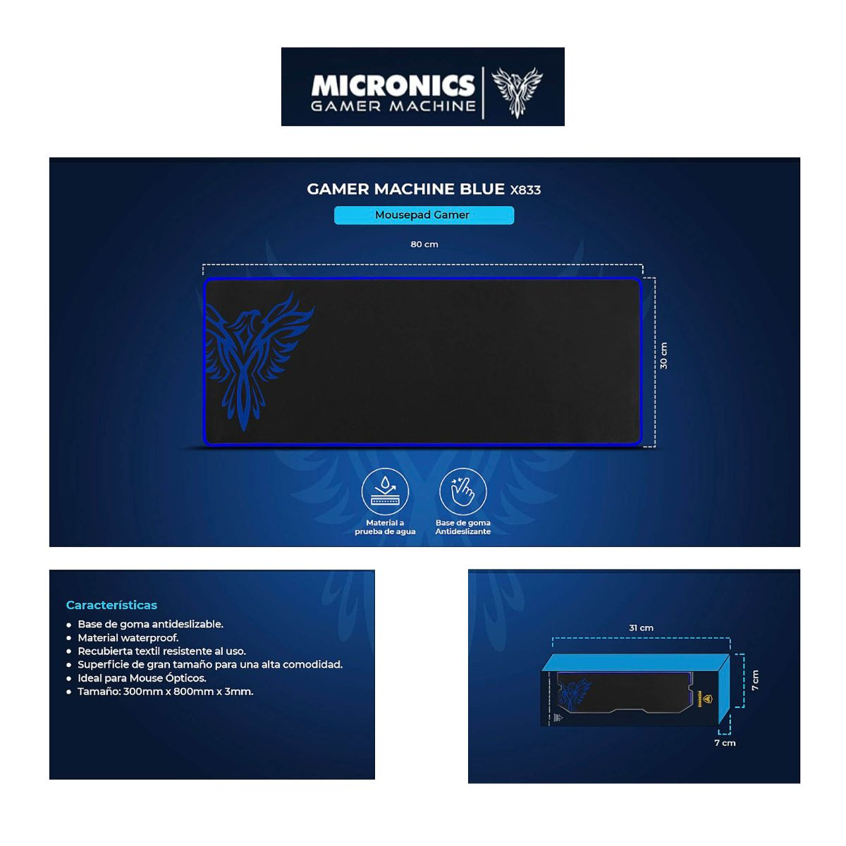 SIGMA - PAD MOUSE 80X30CM MICRONICS PHOENIX AZUL X833