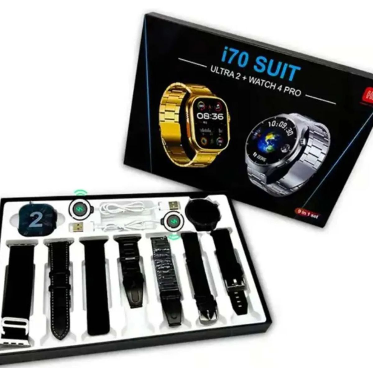 GENERICO - SMARTWATCH  4 PRO SUIT + ULTRA 2 , DOBLE RELOJ , VIENE CON 7 CORREAS, NEGRO.