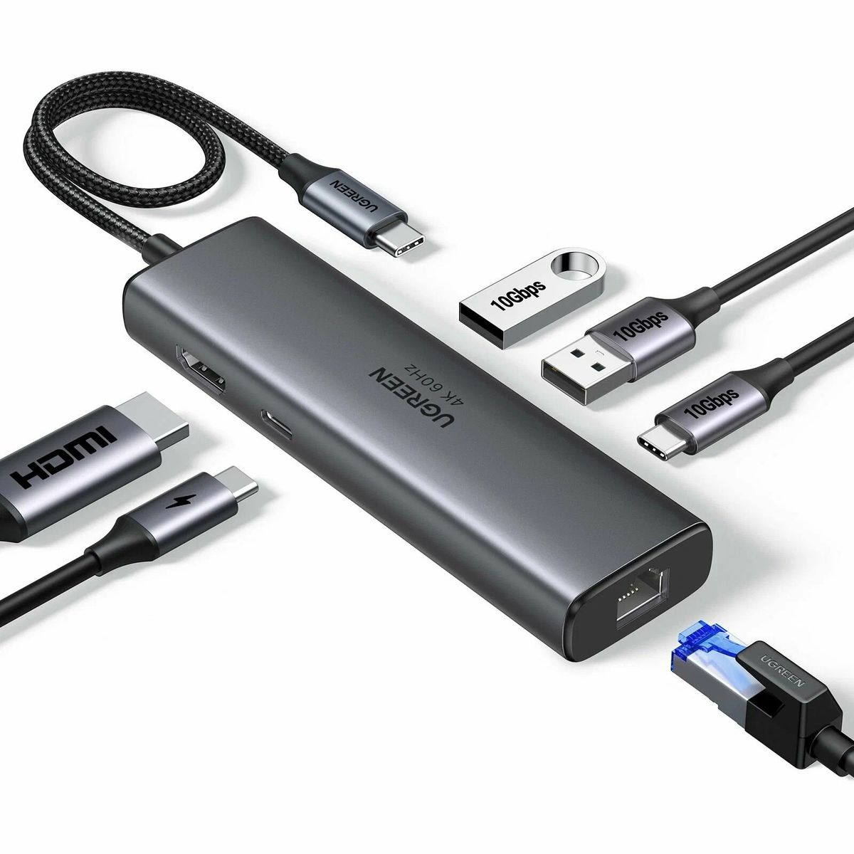 UGREEN - Docking USB-C 2xUSB-A 3.2, USB-C 3.2 HDMI v2.0 4K 60Hz LAN 1Gbit PD 100W Ugreen CM512 - 45000