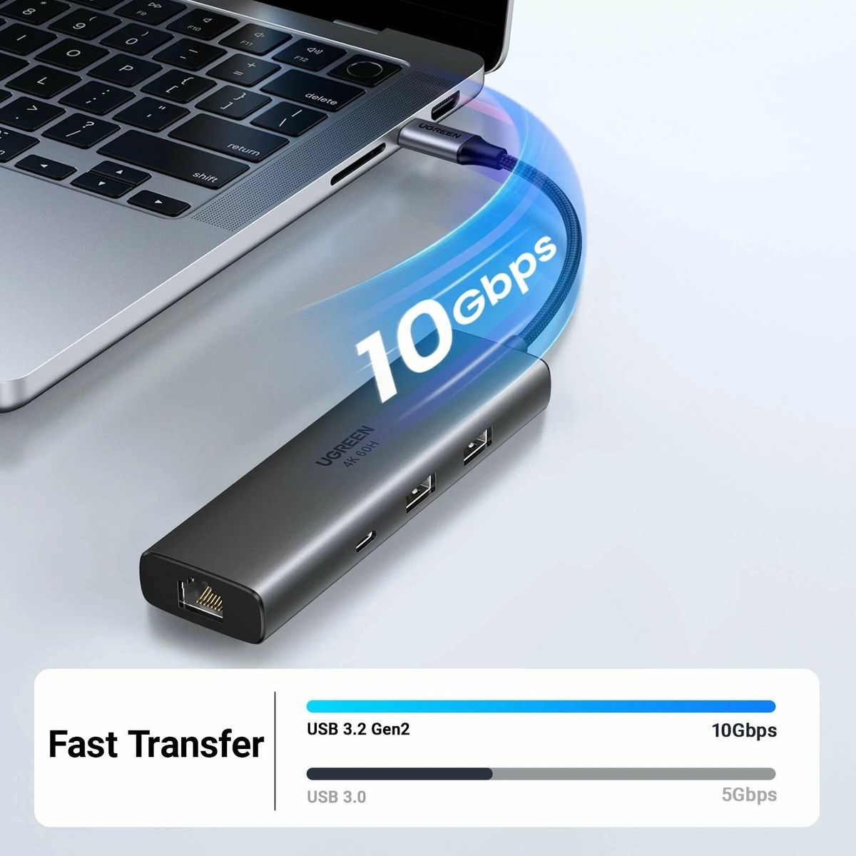 UGREEN - Docking USB-C 2xUSB-A 3.2, USB-C 3.2 HDMI v2.0 4K 60Hz LAN 1Gbit PD 100W Ugreen CM512 - 45000