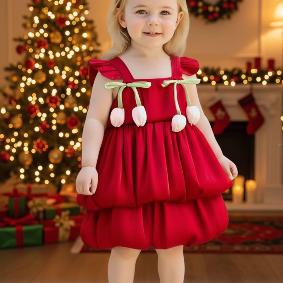 GENERICO - VESTIDO NAVIDAD DE BEBE - DISEÑO DE PETALOS