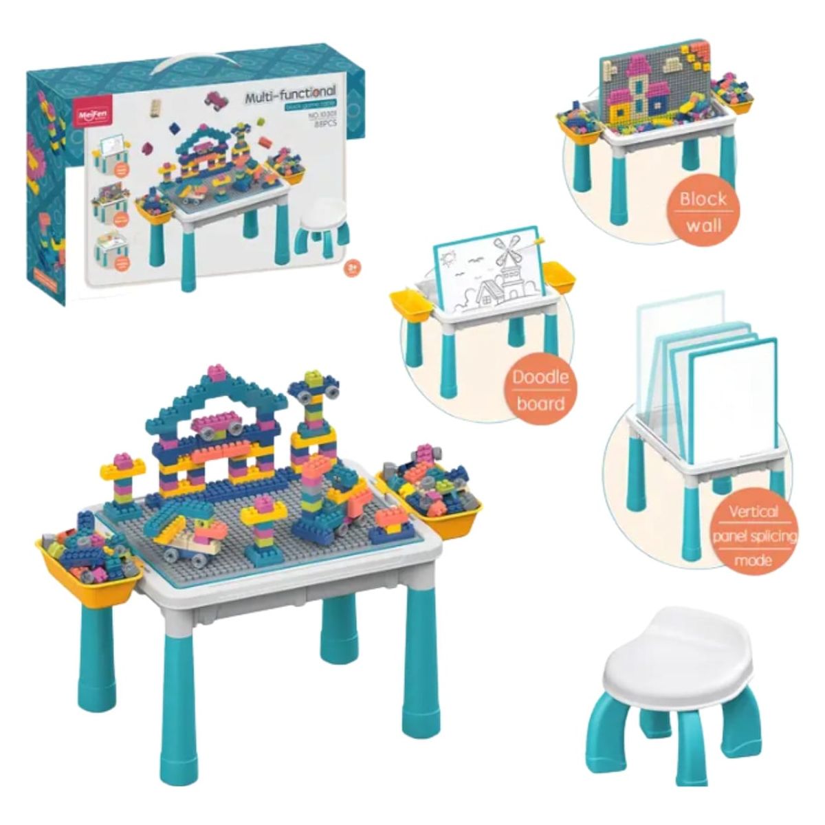 GENERICO - Mesa de Bloques con Silla - 88 Piezas