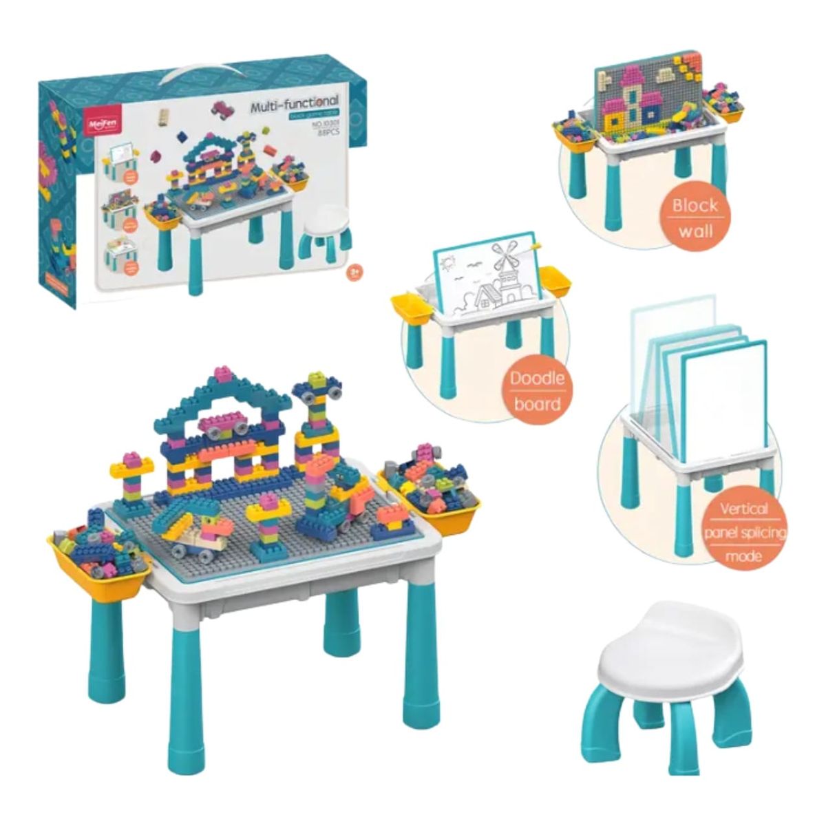 GENERICO - Mesa de Bloques con Silla - 88 Piezas