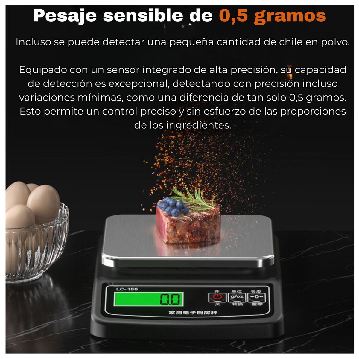 GENERICO - Balanza Digital de Cocina LC-186 05g a 5kg con Tara Acero Inoxidable y Pantalla LCD