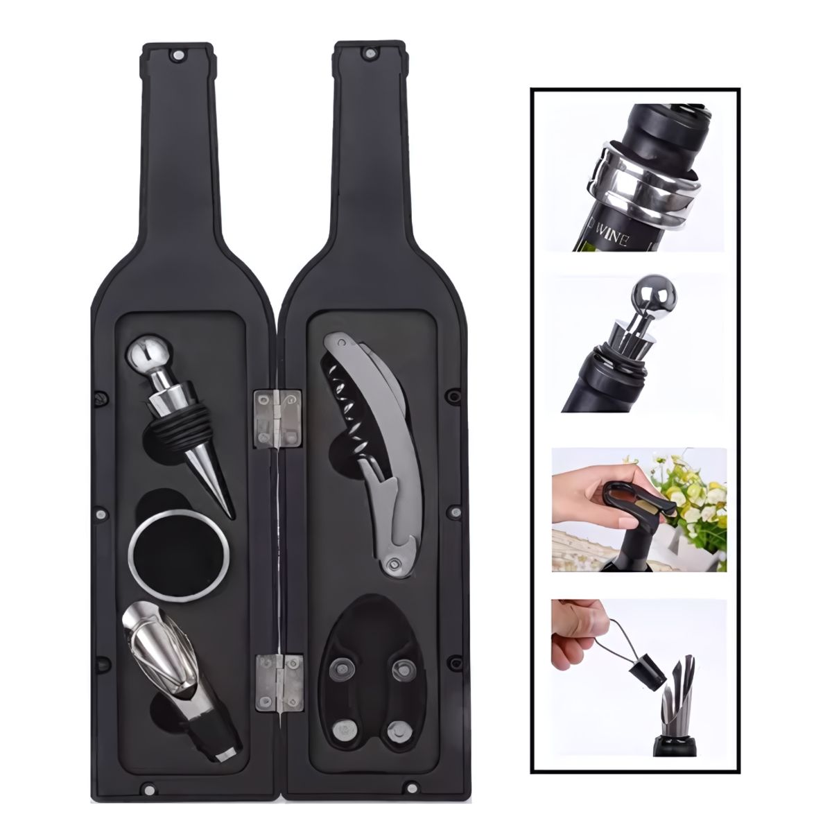 GENERICO - Kit Descorchador y Accesorios Para Vino Abridor y Vertedor En Caja Botella
