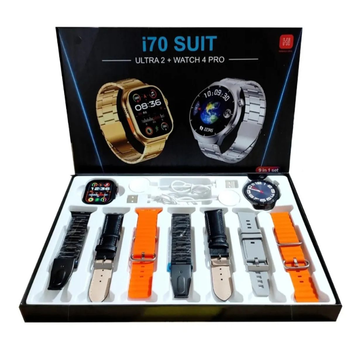 GENERICO - Smartwatch I70,  Watch 4 PRO Suit  + Ultra 2 + 7 Correas, plata