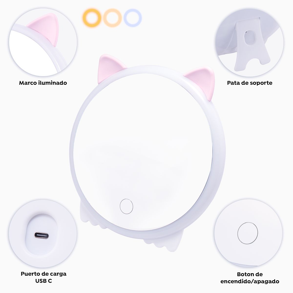 BELLESPA COSMETICS - Espejo de Tocador Gatita Led Blanco