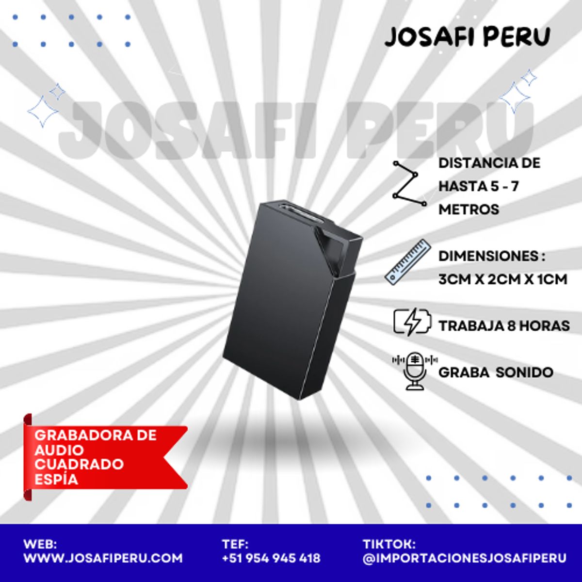 GENERICO - Grabadora de audio Cuadrado espía 8 GB