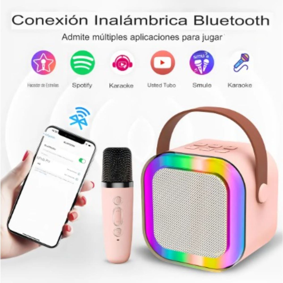 GENERICO - Mini Parlante Karaoke Portatil Bluetooth Led Con Doble Microfono Inalambrico