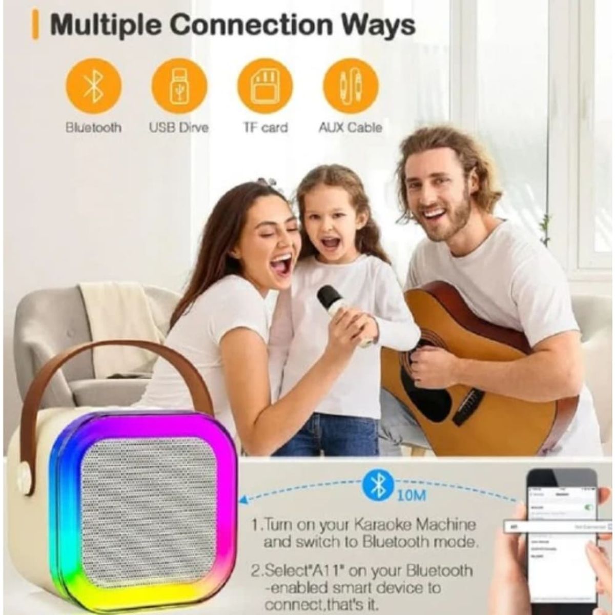 GENERICO - Mini Parlante Karaoke Portatil Bluetooth Led Con Doble Microfono Inalambrico