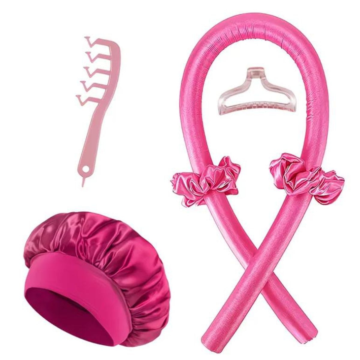 GENERICO - SET DE GORRO SATIN + ONDULADOR FUCSIA PREMIUM