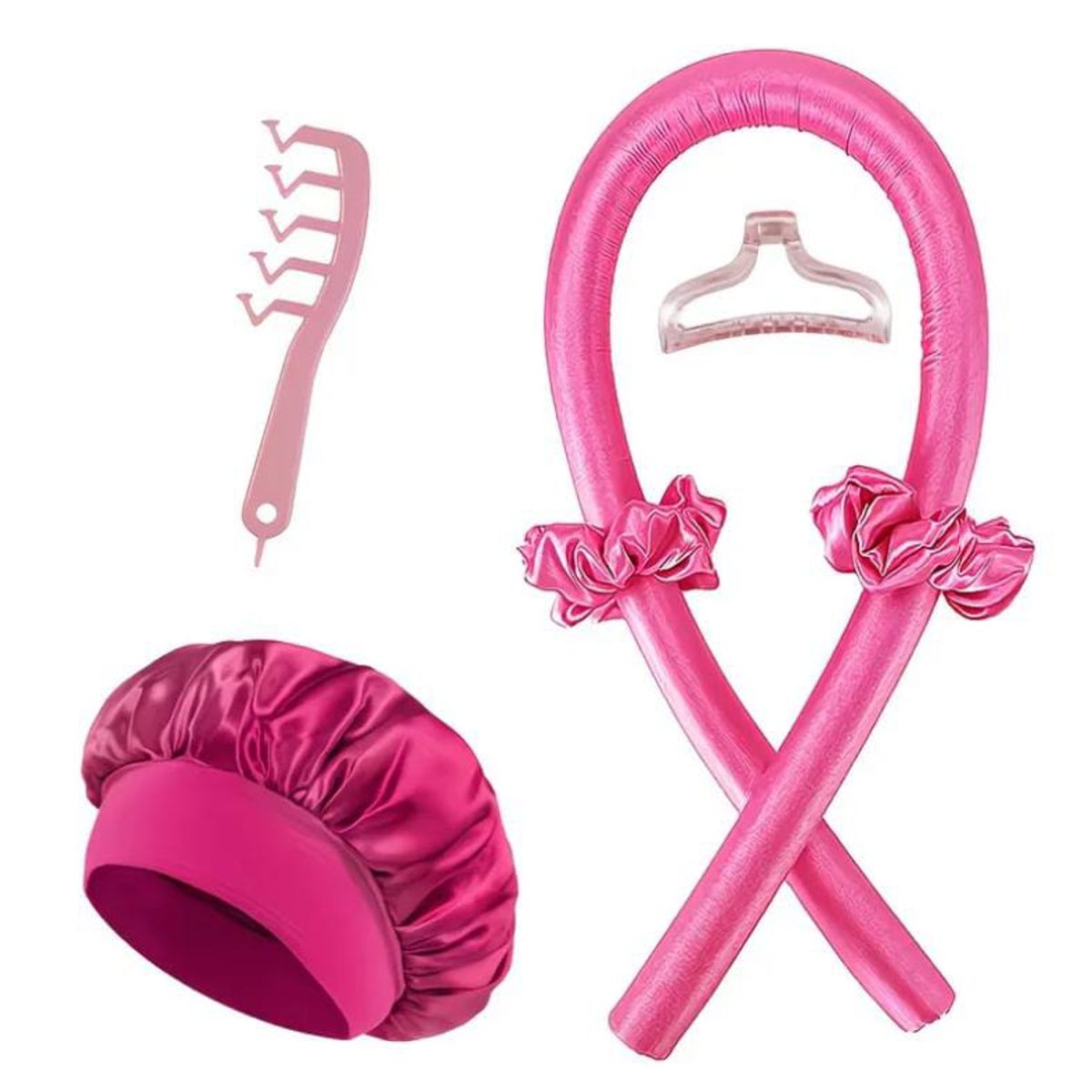 GENERICO - SET DE GORRO SATIN + ONDULADOR FUCSIA PREMIUM