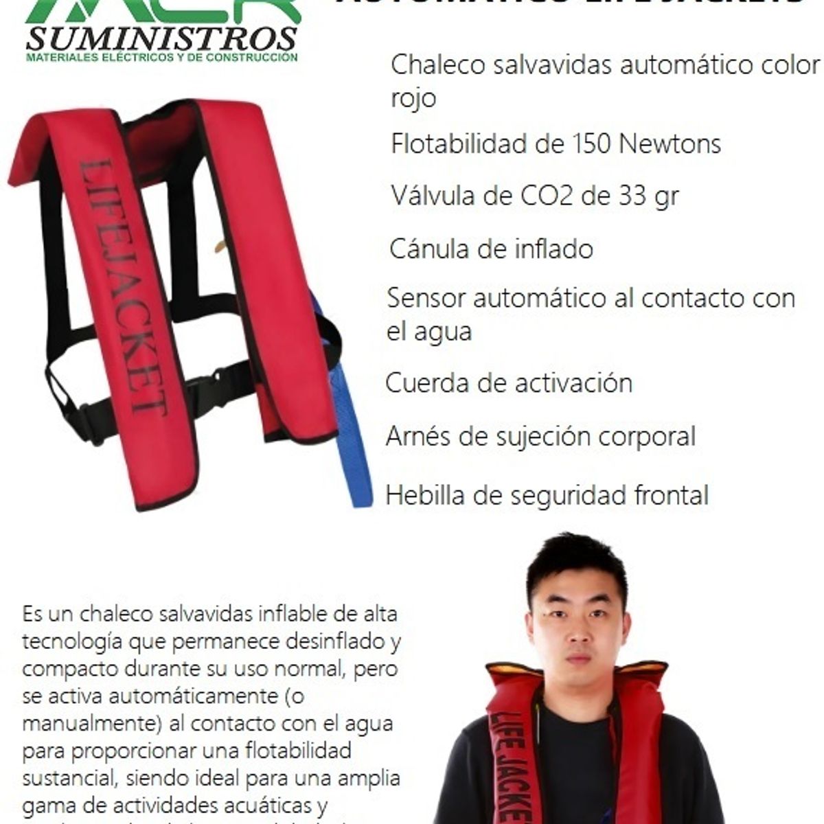 GENERICO - FLOTADOR O CHALECO SALVAVIDA TIPO V AUTOMATICO ADULTO