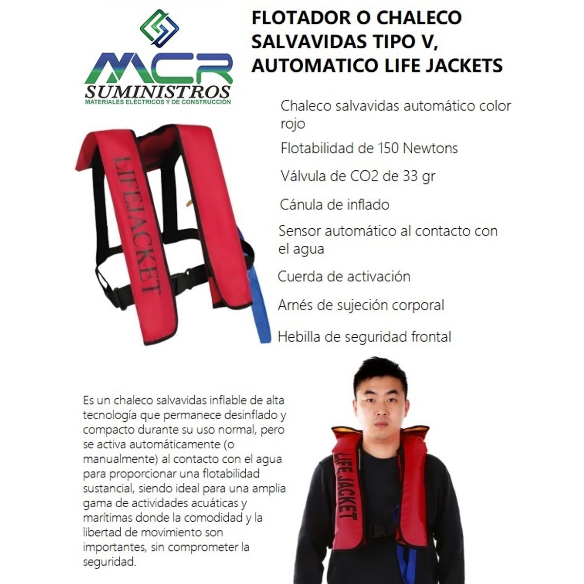 GENERICO - FLOTADOR O CHALECO SALVAVIDA TIPO V AUTOMATICO ADULTO