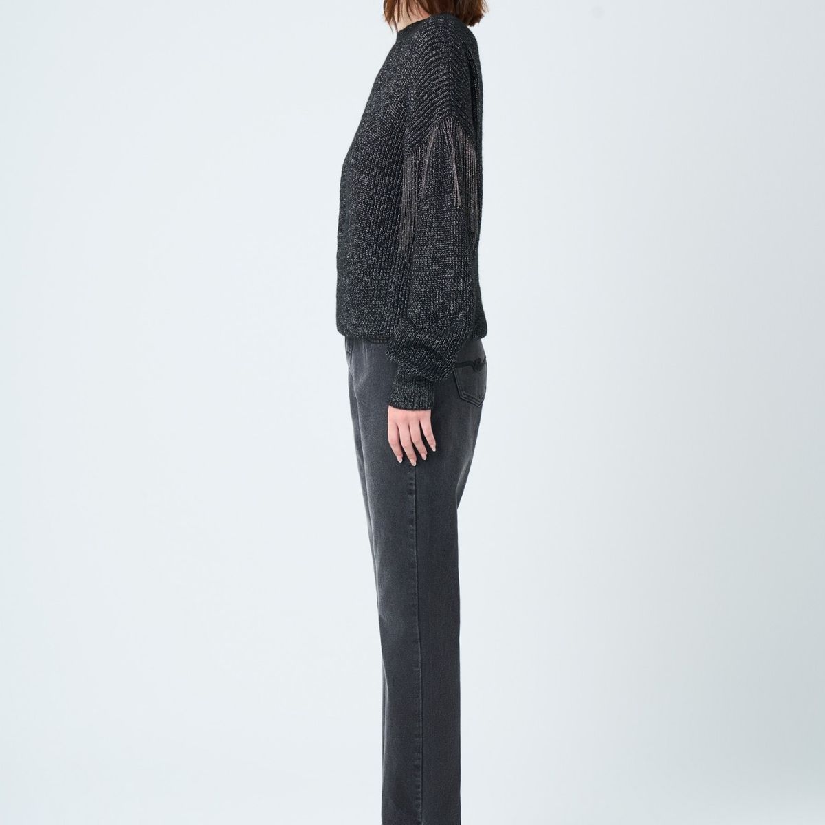 VELEZ - Vélez Jean Vega En Black Denim Mujer Detalle Cuero Negro