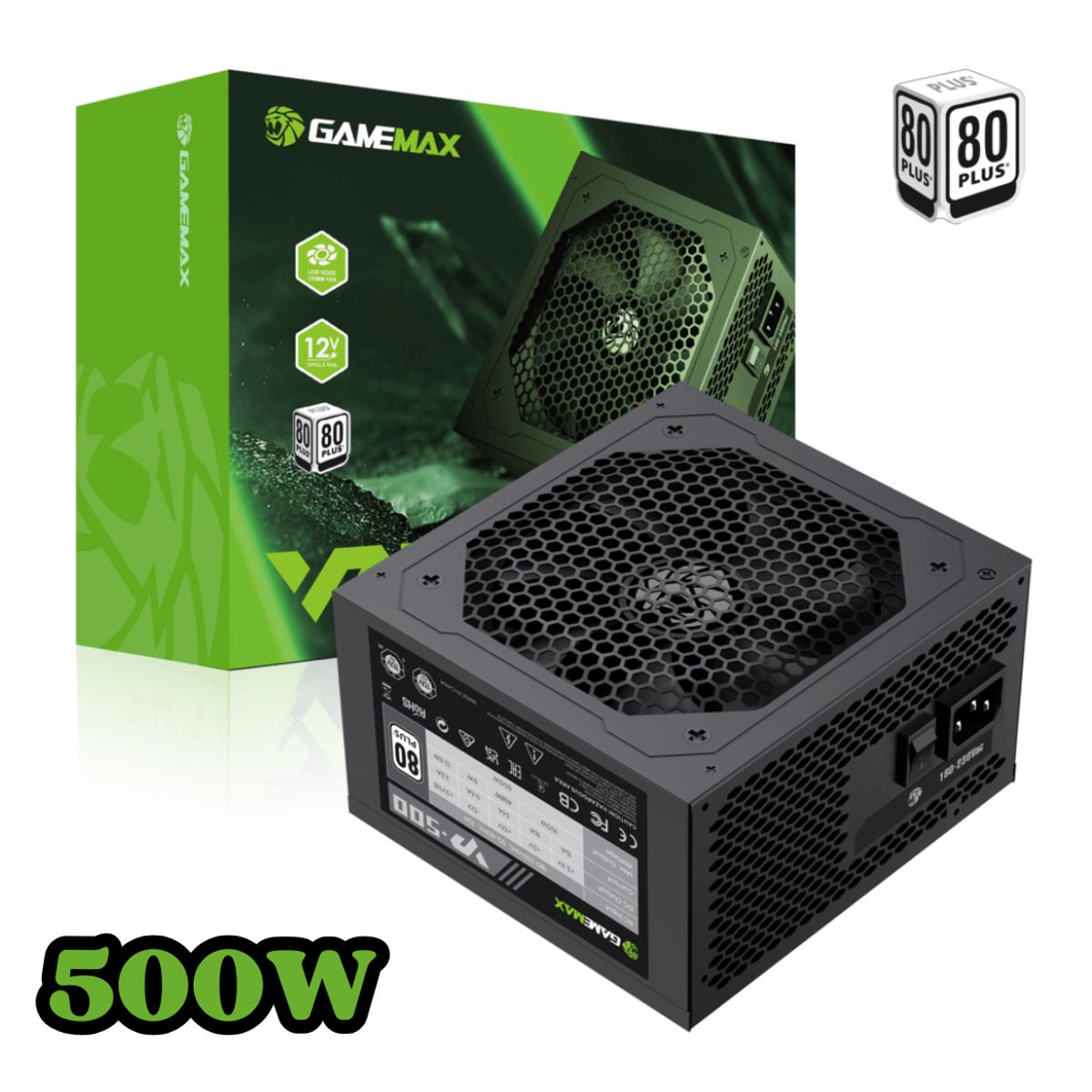 GAMEMAX - FUENTE PODER 500W CERTIFICADA 80 PLUS GAMEMAX VP-500