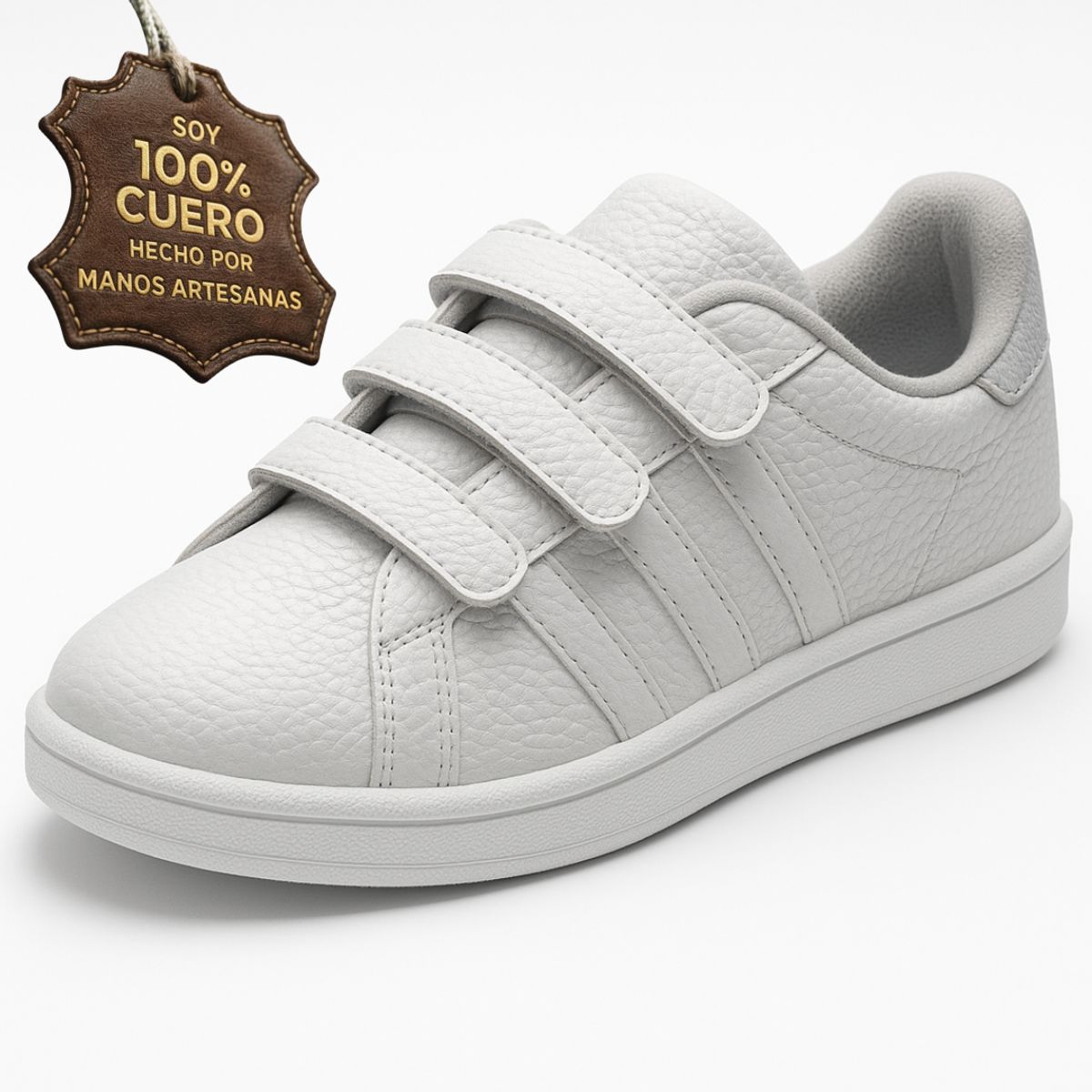 GENERICO - Zapatilla cuero vacuno guante con velcro pega pega niño niña deportivo escolar