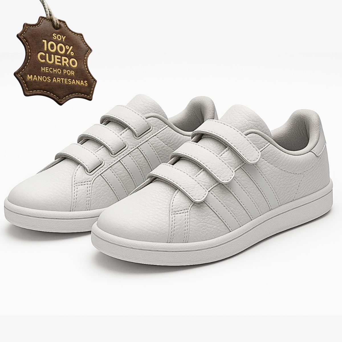 GENERICO - Zapatilla cuero vacuno guante con velcro pega pega niño niña deportivo escolar