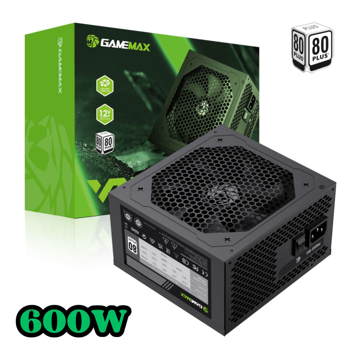 GAMEMAX - FUENTE PODER 600W CERTIFICADA 80 PLUS GAMEMAX VP-600